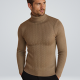 Sterling Row | Men’s Cable Knit Turtleneck Sweater Slim Fit Luxury