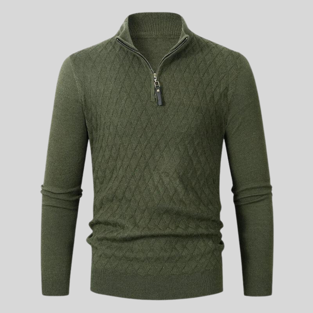 Sterling Row | Men’s Textured Quarter Zip Knit Sweater Smart Casual