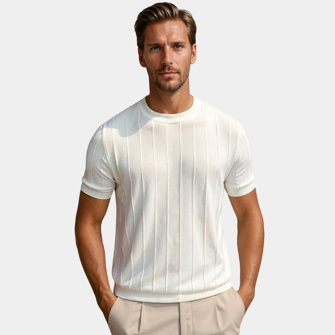 Sterling Row | Ribbed Short Sleeve Shirt for Men Smart Casual Comfort