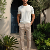 Sterling Row | Ribbed Short Sleeve Shirt for Men Smart Casual Comfort