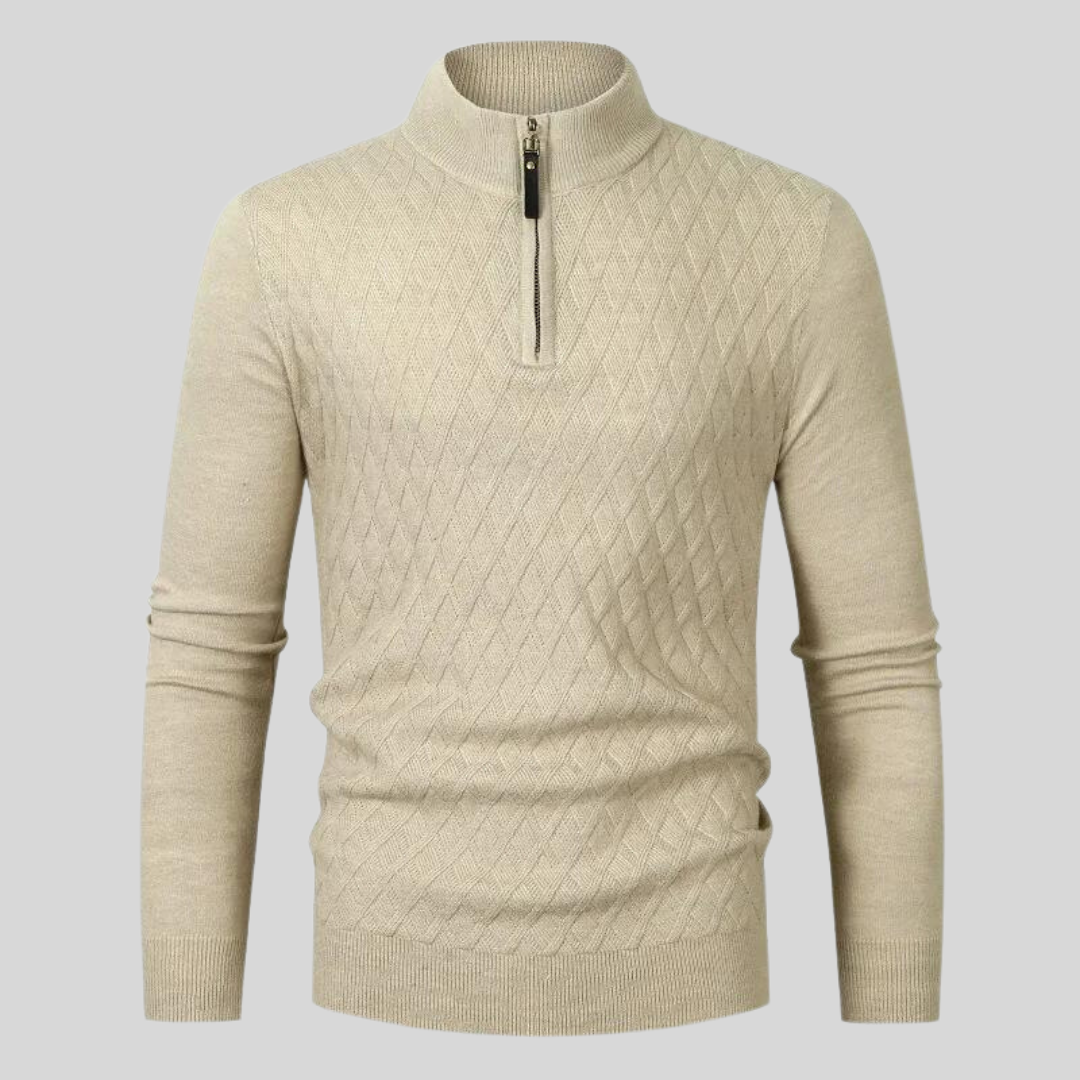 Sterling Row | Men’s Textured Quarter Zip Knit Sweater Smart Casual