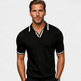 Sterling Row | Contrast Trim Knit Polo Shirt for Men Smart Casual Comfort