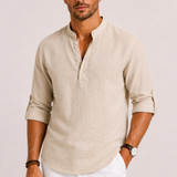 Sterling Row | Men’s Relaxed Fit Linen Popover Shirt Stand Collar