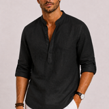 Sterling Row | Men’s Relaxed Fit Linen Popover Shirt Stand Collar