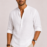 Sterling Row | Men’s Relaxed Fit Linen Popover Shirt Stand Collar