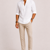 Sterling Row | Men’s Relaxed Fit Linen Popover Shirt Stand Collar