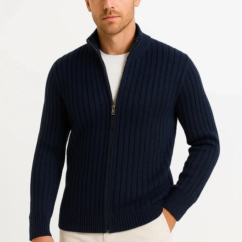 Sterling Row | Men’s Ribbed Zip Cardigan Sweater Luxury Knitwear