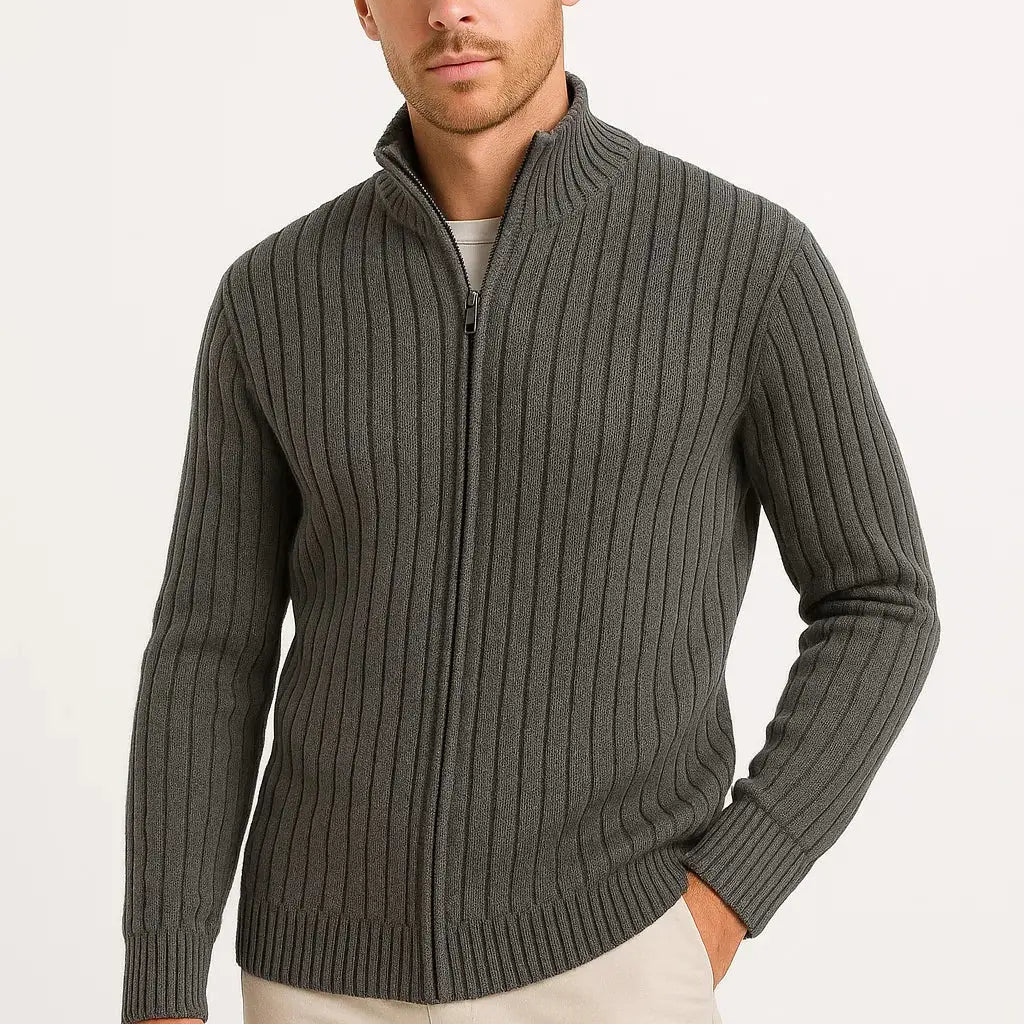 Sterling Row | Men’s Ribbed Zip Cardigan Sweater Luxury Knitwear