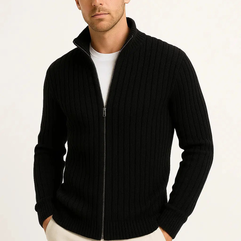 Sterling Row | Men’s Ribbed Zip Cardigan Sweater Luxury Knitwear