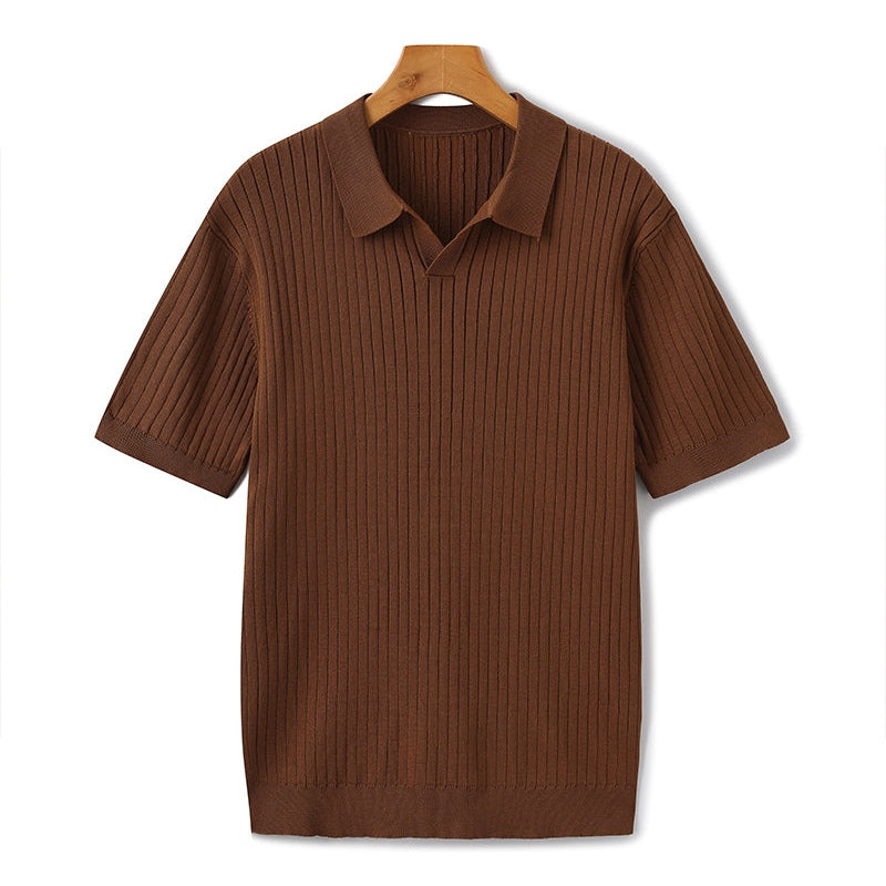 Sterling Row | Men’s Ribbed Knit Polo Shirt Short Sleeve Quiet Luxury