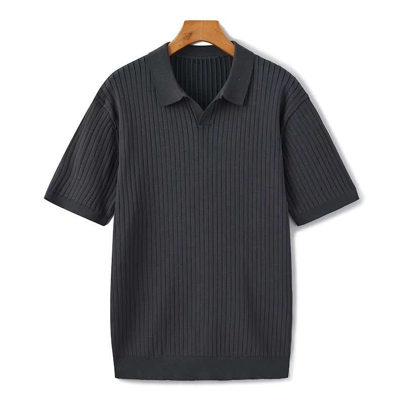 Sterling Row | Men’s Ribbed Knit Polo Shirt Short Sleeve Quiet Luxury