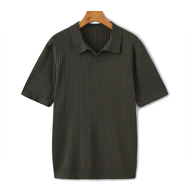 Sterling Row | Men’s Ribbed Knit Polo Shirt Short Sleeve Quiet Luxury