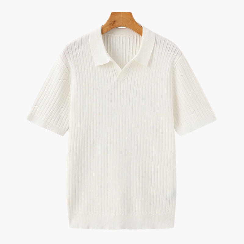 Sterling Row | Men’s Ribbed Knit Polo Shirt Short Sleeve Quiet Luxury