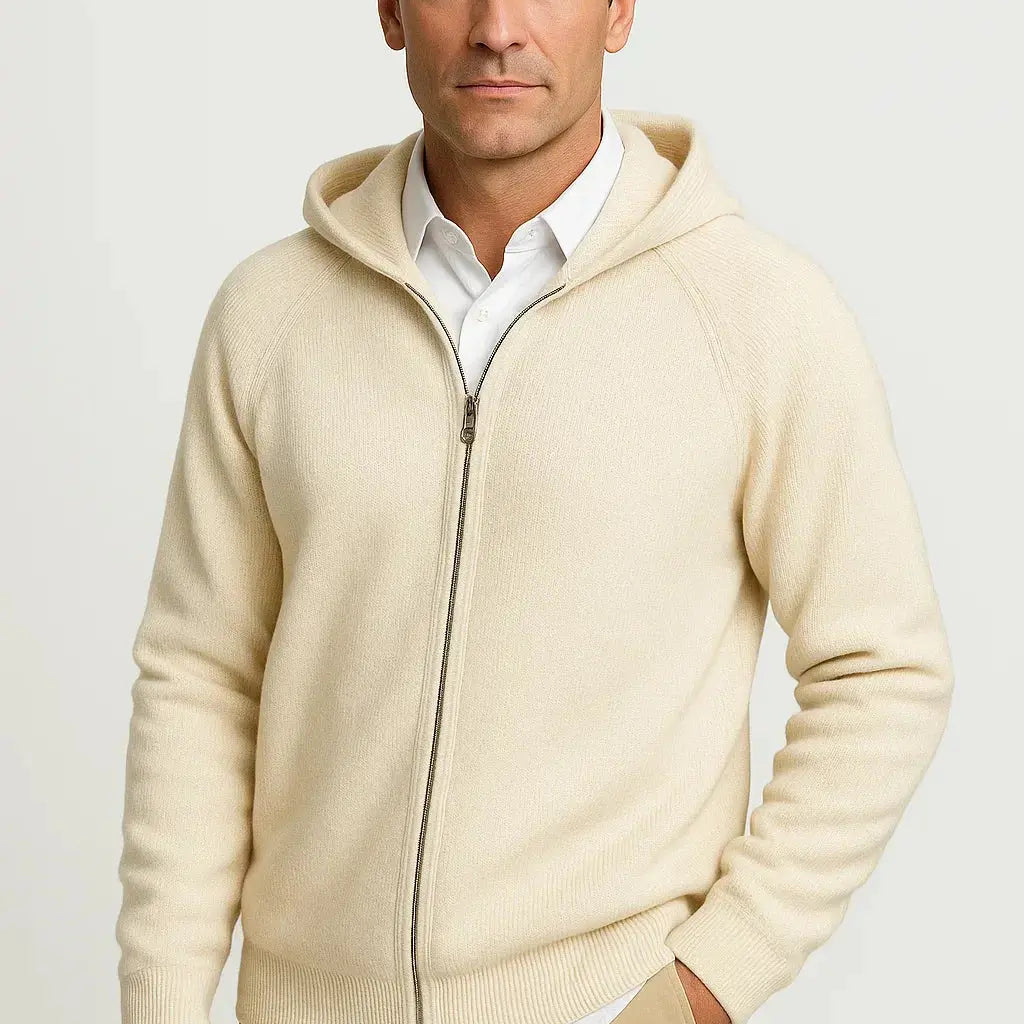 Sterling Row | Merino Wool Hooded Knit Jacket for Men Refined Winter Comfort