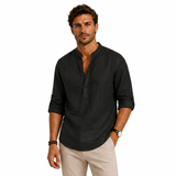 Sterling Row | Men’s Relaxed Fit Linen Popover Shirt Stand Collar