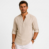 Sterling Row | Men’s Relaxed Fit Linen Popover Shirt Stand Collar