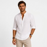 Sterling Row | Men’s Relaxed Fit Linen Popover Shirt Stand Collar