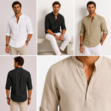 Sterling Row | Men’s Relaxed Fit Linen Popover Shirt Stand Collar
