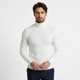 Sterling Row | Men’s Cable Knit Turtleneck Sweater Slim Fit Luxury