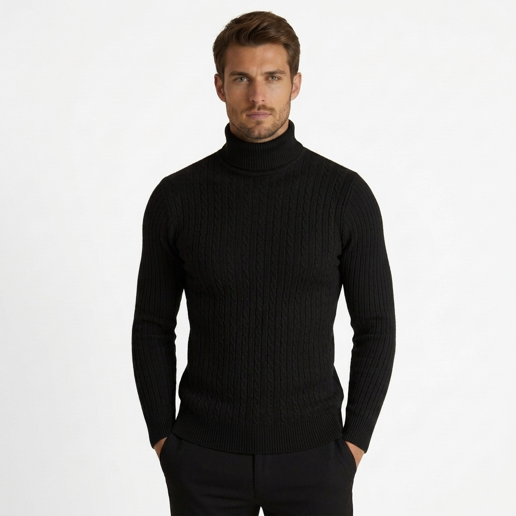 Sterling Row | Men’s Cable Knit Turtleneck Sweater Slim Fit Luxury