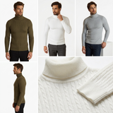 Sterling Row | Men’s Cable Knit Turtleneck Sweater Slim Fit Luxury
