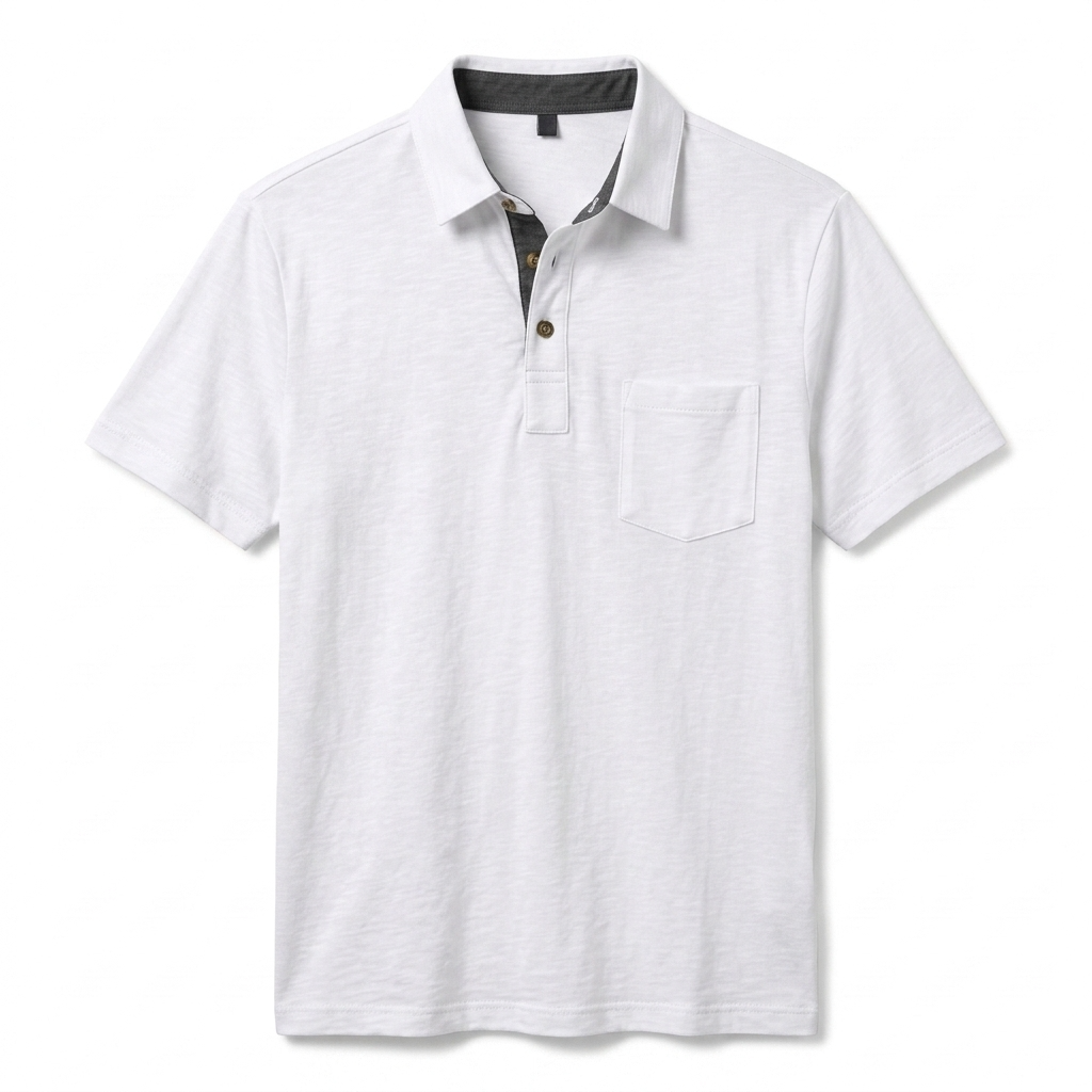 Sterling Row | Slim Fit White Polo Shirt for Men Smart Casual Comfort