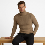 Sterling Row | Men’s Cable Knit Turtleneck Sweater Slim Fit Luxury