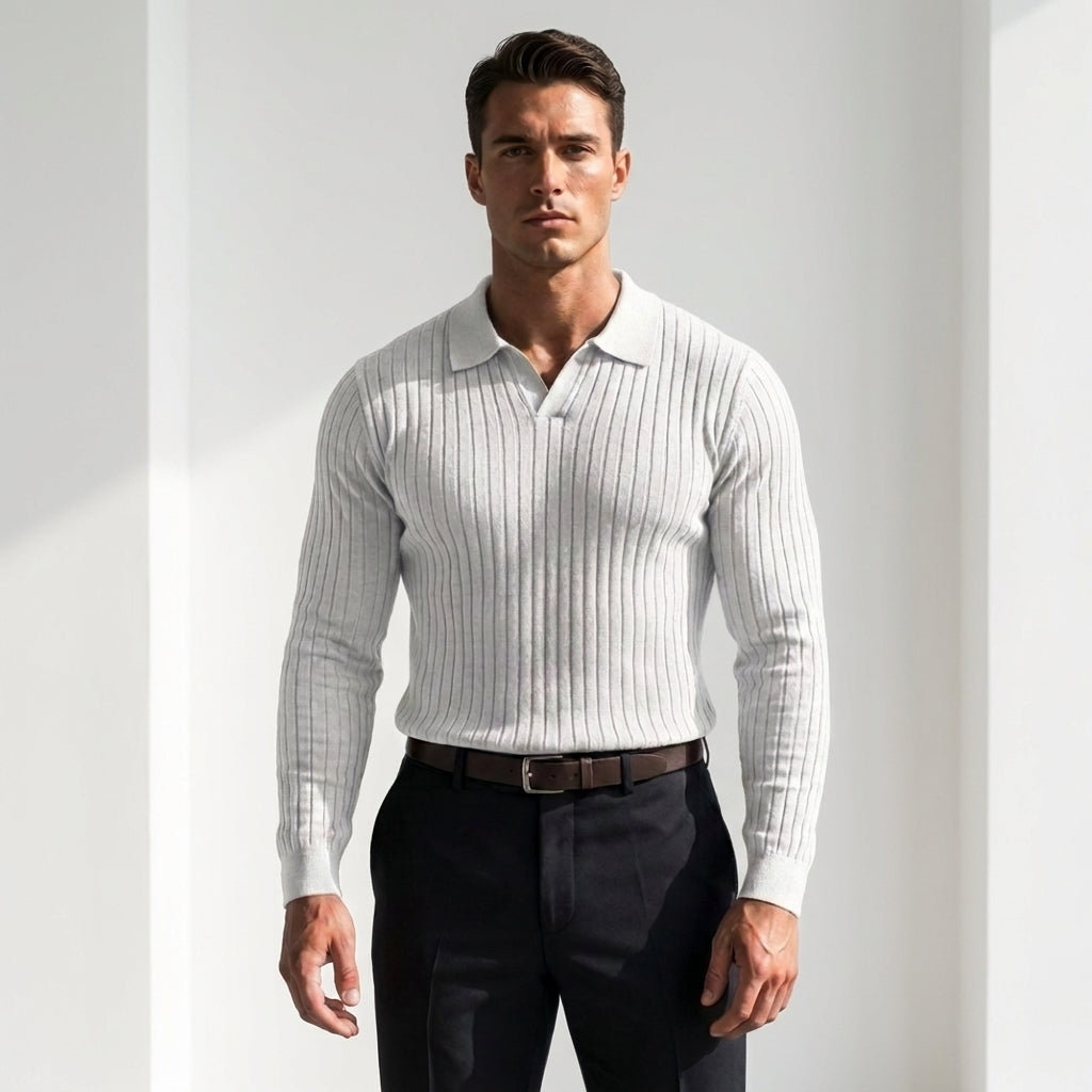 Sterling Row | Men’s Ribbed Polo Sweater Slim Fit Luxury Knit