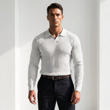 Sterling Row | Men’s Ribbed Polo Sweater Slim Fit Luxury Knit