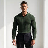 Sterling Row | Men’s Ribbed Polo Sweater Slim Fit Luxury Knit